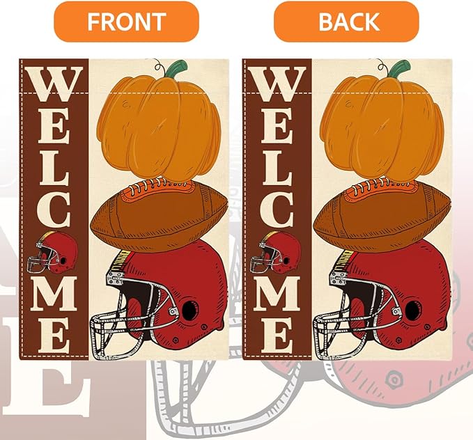 Fall Welcome Garden Flag Autumn Pumpkin Football Garden Flag 12x18 inch Double Sided Fall Thanksgiving Flags for Yard Outdoor Front Door (Flay 1803)
