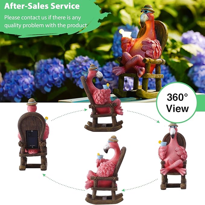 Goodeco Solar Flamingo Statue Outdoor - Perfect Relaxing Fairy Garden Gifts, Great as Birthday or Mom Gifts - 8.1 inches Tall, Pink