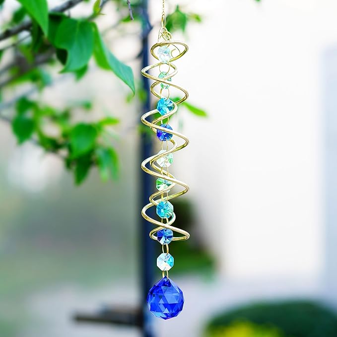 H&D HYALINE & DORA Gazing Ball Spiral Tail Crystal Suncatcher, Rainbow Maker Crystal Beads Decor Sun Catcher Hang with Hook for Window Indoor Outdoor