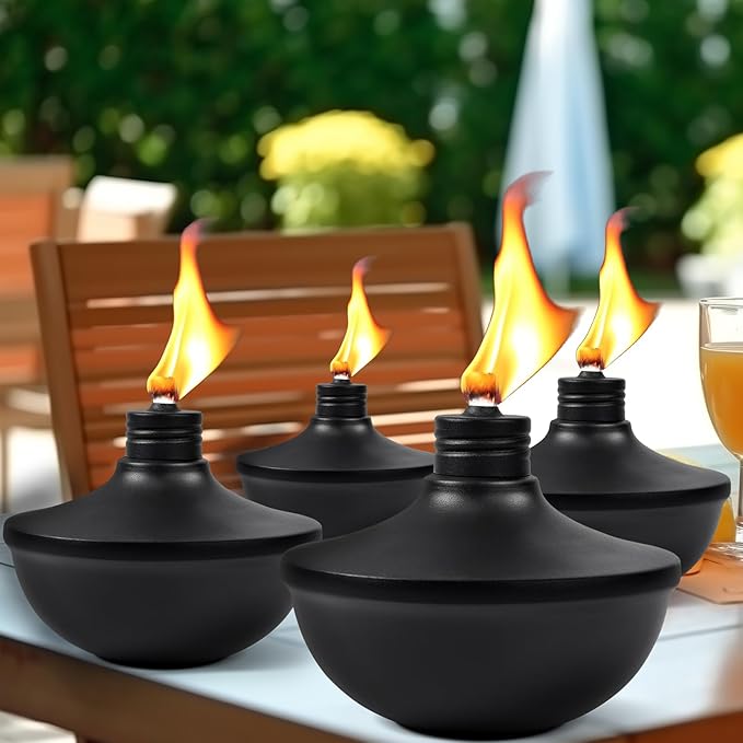 8-Pack Upgraded Tabletop Torches, 24 oz Citronella Torch Lights, Refillable Torch with Wicks, Covers, and Funnel Included - Ideal for Garden, Patio, Deck, Yard, Party, Landscape