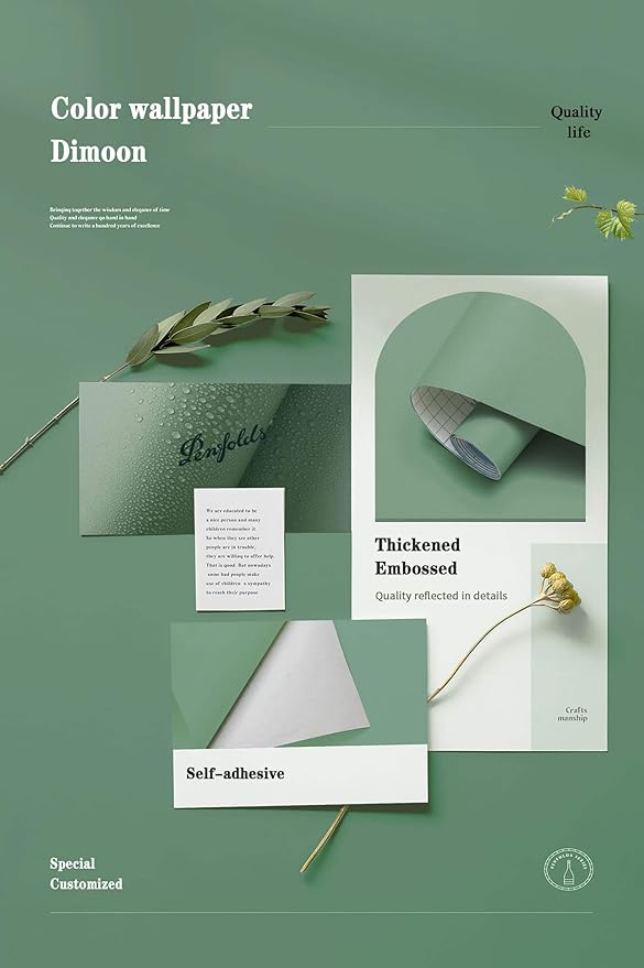 Dimoon 118''x17.7'' Green Peel and Stick Wallpaper Contact Paper Modern Self Adhesive Wall Paper Removable Renter Friendly Textured Solid Color Shelf Cabinet Vinyl Roll (118''x17.7'',Spring Green)