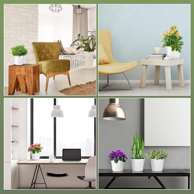 7 inch Plant Pots 6-Pack, Self Watering Flower Pots Indoor Outdoor, African Violet Pots Planters with Drainage Hole Saucer Reservoir, White