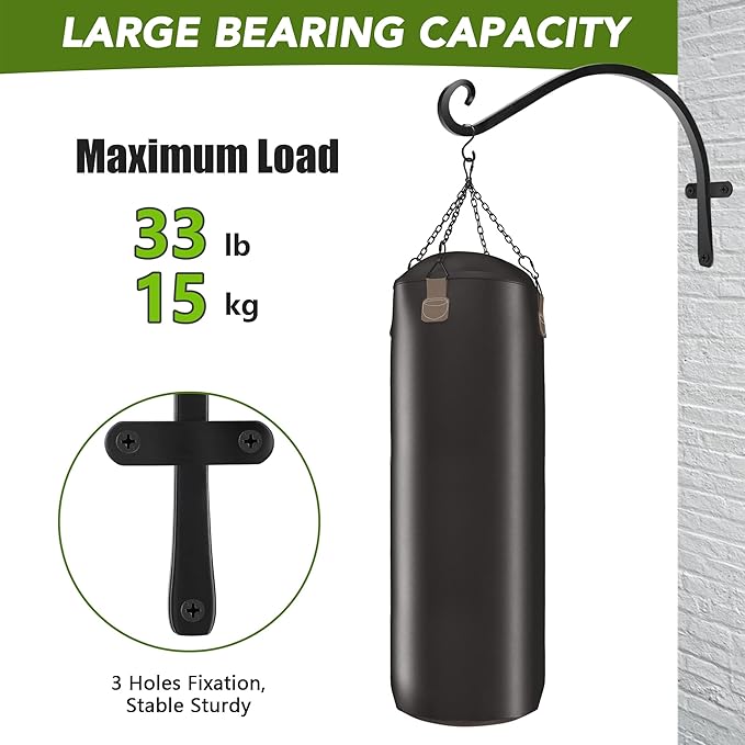 HOOPLE Plant Hangers Outdoor Heavy Duty 2 Pack, Extra Long 12 Inch Cast Iron Hanging Plant Bracket, Metal Black Plant Brackets Hook for Hanging Flower Baskets, Hanging Bracket, Elegant Design