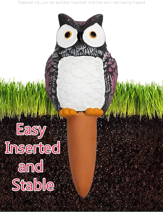 4 Pack Terra Cotta Watering Spikes, Owl Shape Terracotta Watering Spike, Vacation Self Watering Planter Insert, Automatic Plant Waterer for Indoor Outdoor Plants