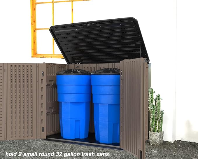 Horizontal Resin Storage Shed, 34 Horizontal Cu.ft Outdoor Storage Cabinet Waterproof for Garden/Backyard/Home/Pool, Lockable(34 Cu.ft-Brown)