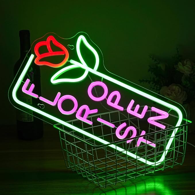 Florist Neon Sign for Business Open Neon Light Flower LED Neon Signs Colorful LED Neon Light for Flower Shop Supermarket Store Decoration