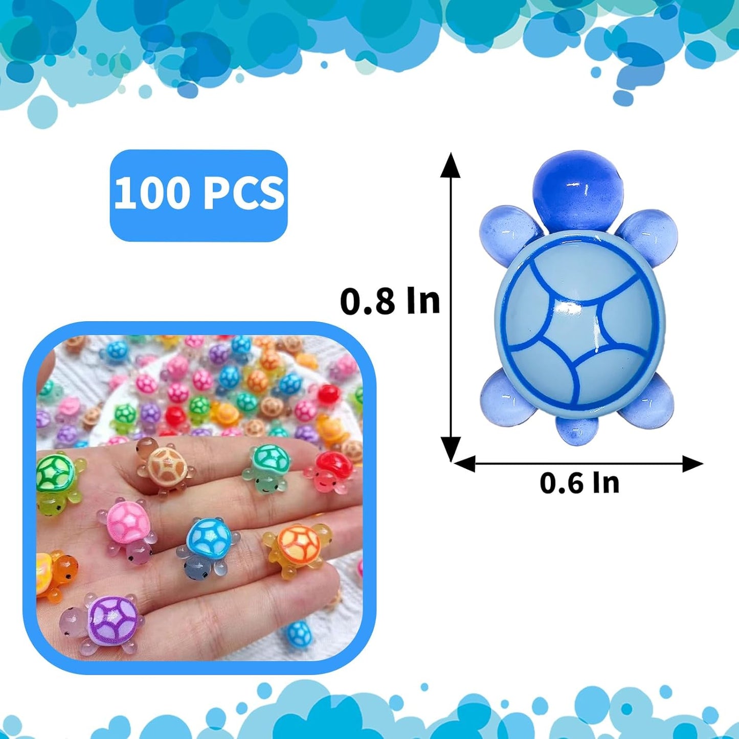100 Pcs Small Glow in The Dark 3D Resin Turtles Miniature Garden Figurines,Accessories for Decorating DIY Dollhouse Fish Tank Fridge Wall Art, Safe, Durable, Non Fading 10 Colors
