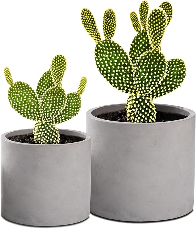 Ekirlin Planters for Indoor Plants, 3.5/4 Inch Plant Pots with Drainage Holes, Removable Rubber Stopper, Non-Slip Soft Pad - Grey Cement Concrete Planter for Most Indoor Outdoor Plants and Flowers