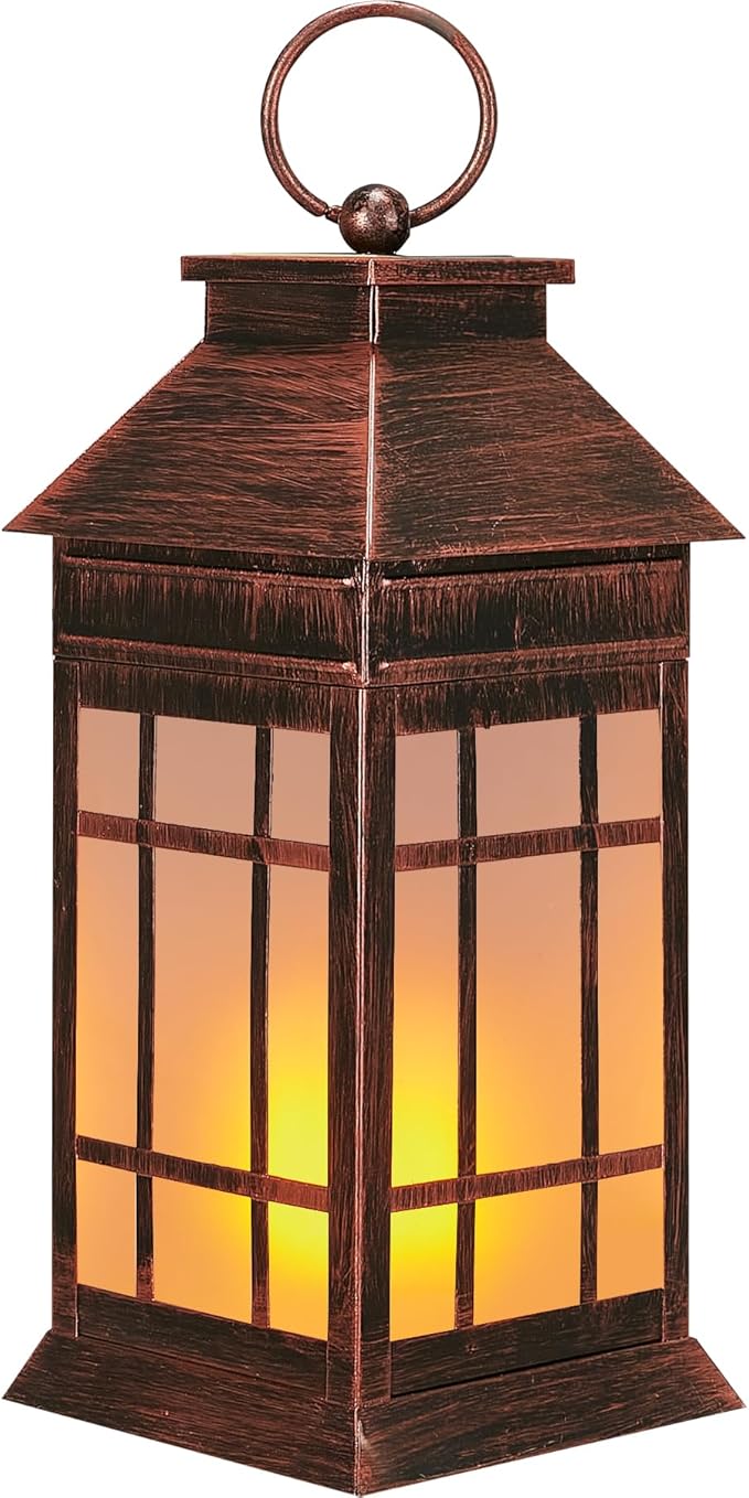 18" Glass Solar Lanterns Outdoor Waterproof, Large Solar Flickering Flame Lantern, Outdoor Lantern Decorative Metal Solar Garden Light for Patio Garden Backyard Outside Tabletop Decor(Vintage Copper)