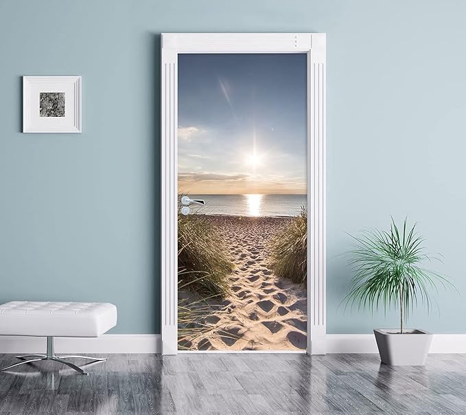 Door Wallpaper Self-Adhesive Door Poster 3D Door Picture - Path into The Sea - Door Film Photo Wallpaper Premium PVC Waterproof Door Sticker Wall Sticker for Bedroom Living Room Door Decoration