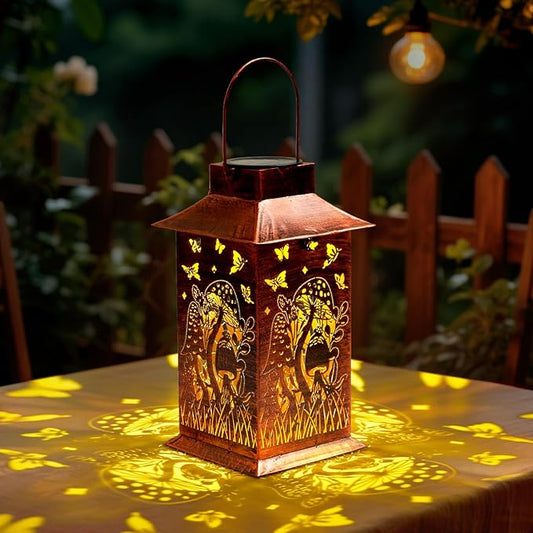 Homemory Mushroom Solar Lanterns Waterproof, Metal Hanging Hollowed-Out Metal Decor Lantern, LED Outdoor Decoration for Outside LED Lanternse for Yard, Backyard, Porch, Lawn