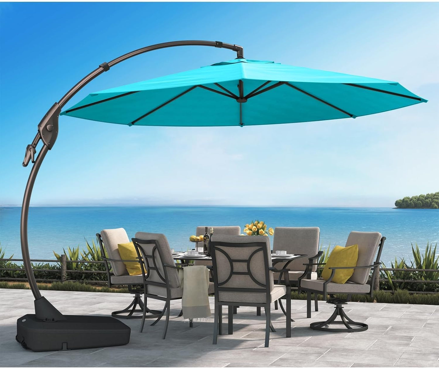 Grand patio 12 FT Sunbrella Cantilever Umbrella with Base Outdoor Aluminum Offset Umbrella with Tilt Adjustment (Aruba, 12 FT-SUNBRELLA)