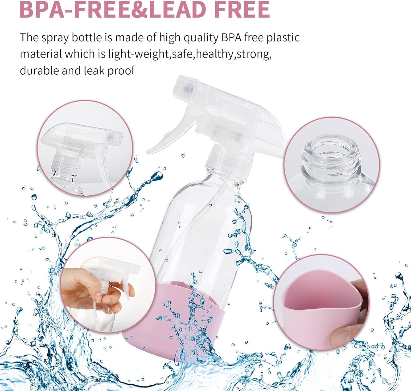 HOMBYS 8 Oz Empty Clear Glass Spray Bottles with Silicone Sleeve Protection Refillable Containers for Cleaning Solutions, Essential Oils, Misting Plants - Quality Sprayer - 3 Pack Boston Bottles