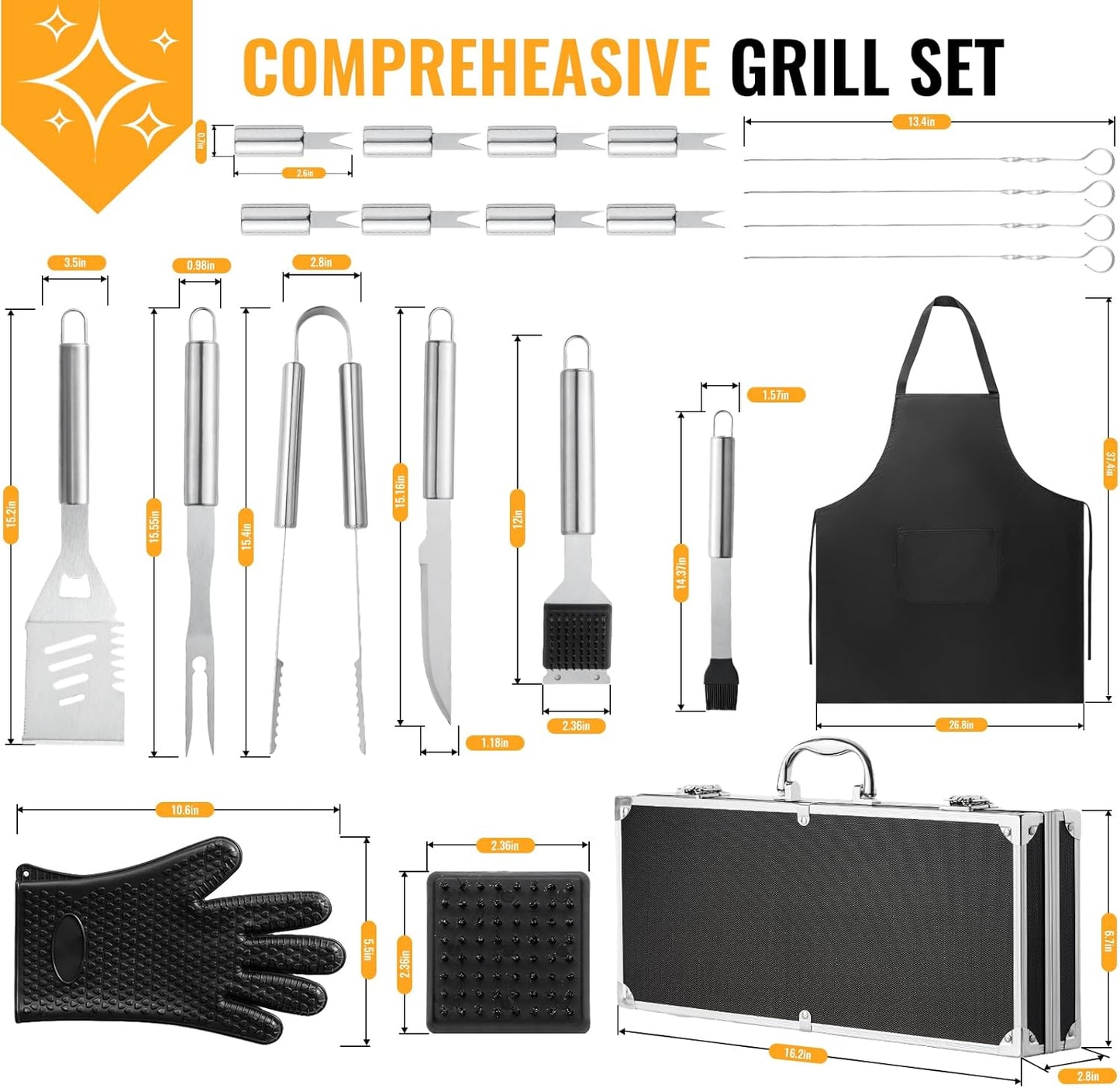 22Pcs Grilling Accessories, BBQ Accessories with Aluminum Case, Stainless Steel Grill Set Tools for Outdoor Camping&Barbecue, Grilling Gifts for Men Dad Fathers Day