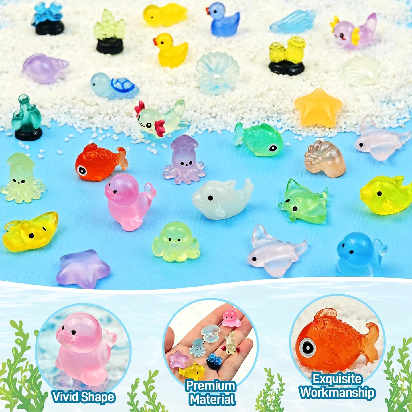 120 Pcs Luminous Mini Ocean Resin Animals Glow in The Dark Tiny Sea Animal Figures Marine Miniature Figurines for Crafts Micro Landscape Fairy Garden Aquarium Decoration