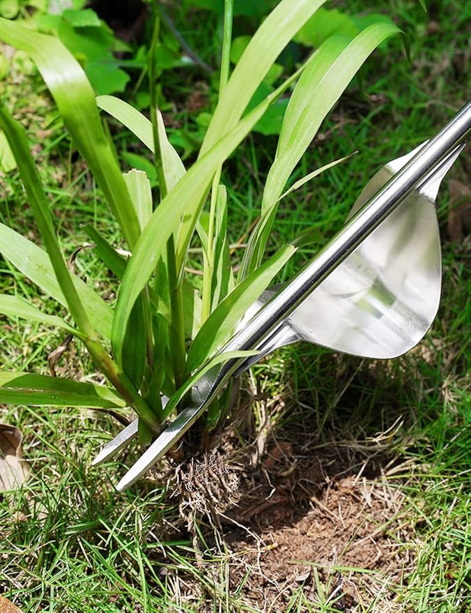 2 Pack Weed Puller, Manual Hand Weeder Paver, Stainless Steel Crevice Weeding Digger Tool, Paving Brick Moss Removal, L-Shape Gardening Crack Sickle for Sidewalk, Patio, Lawn Edger and Driveway