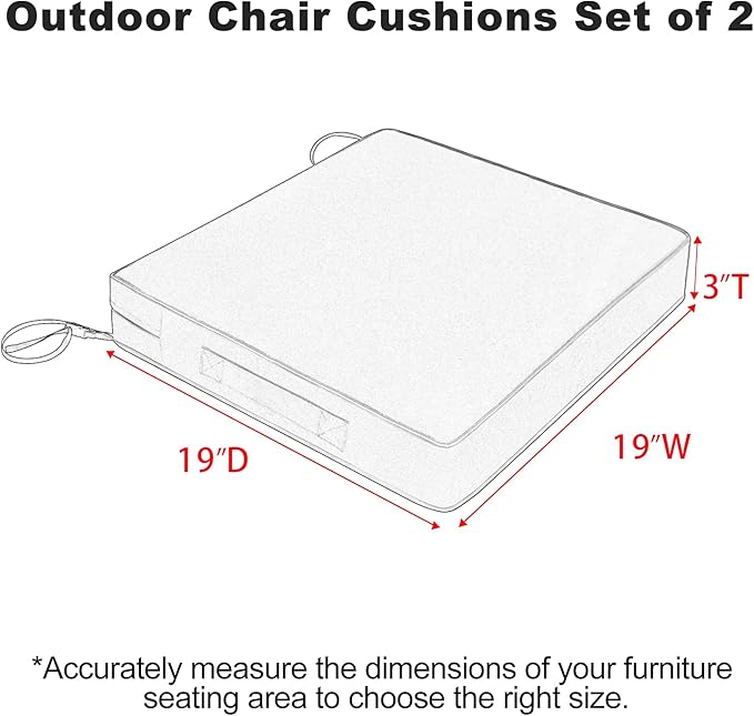 Favoyard Patio Chair Cushions 19 x 19 x 3 Inch Waterproof Outdoor Seat Cushions for Patio Furniture 3-Year Color Fastness Garden Sofa Couch Pads with Handle & Adjustable Straps Set of 2, Dark Grey