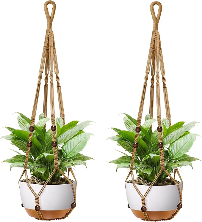 35 Inch Macrame Plant Hanger - Fits 4-13 Inch Pots, Supports Up to 22lbs, Sturdy Hanging Planter Holder for Indoor Outdoor, Boho Home Decor, 2 Pack, Brown (POTS NOT Included)