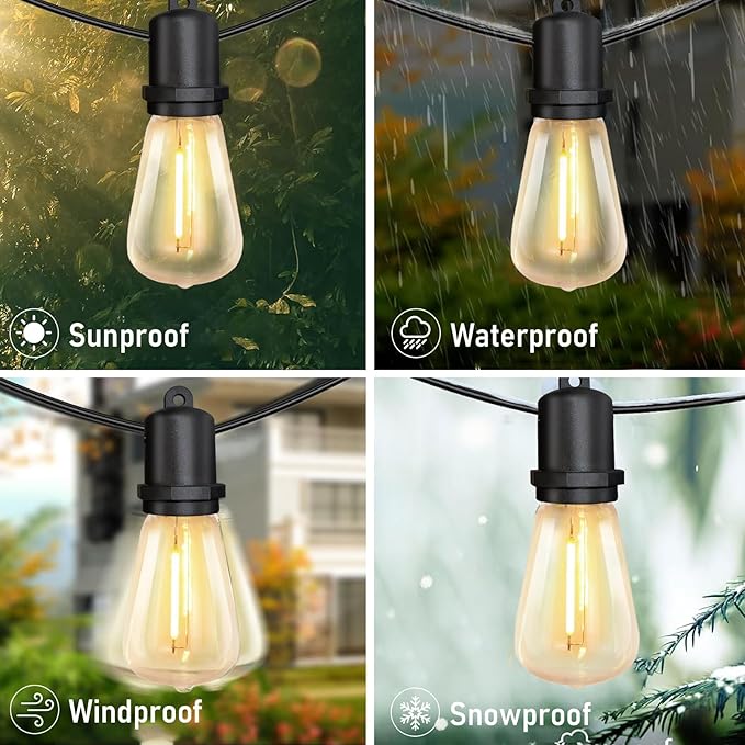 GOOTHY LED Outdoor String Lights 50Ft Outdoor Patio Lights with 27 Shatterproof ST38 Vintage Edison Bulbs, Commercial Grade Decorations Light Weatherproof for Backyard Porch Garden Wedding