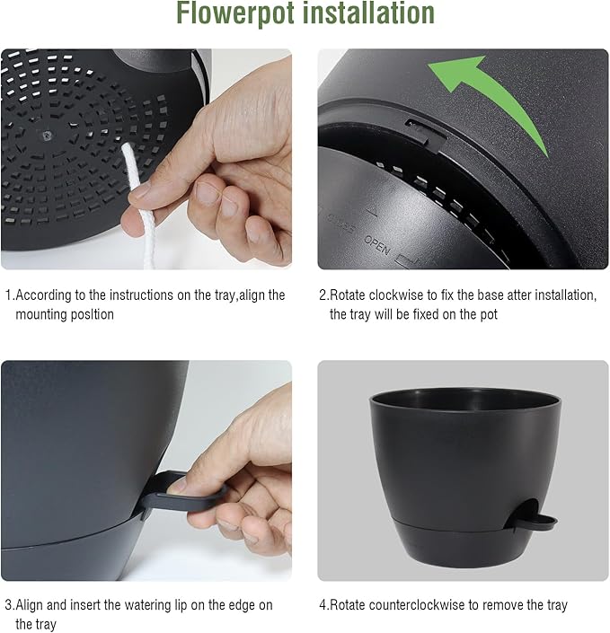 12/10/9 inch Large Self Watering Pots, Planter, Plant Pots with Mesh Drainage Holes for Indoor Outdoor Garden Plants, Plastic Flower Pots with Removable Deep Reservoir, Black