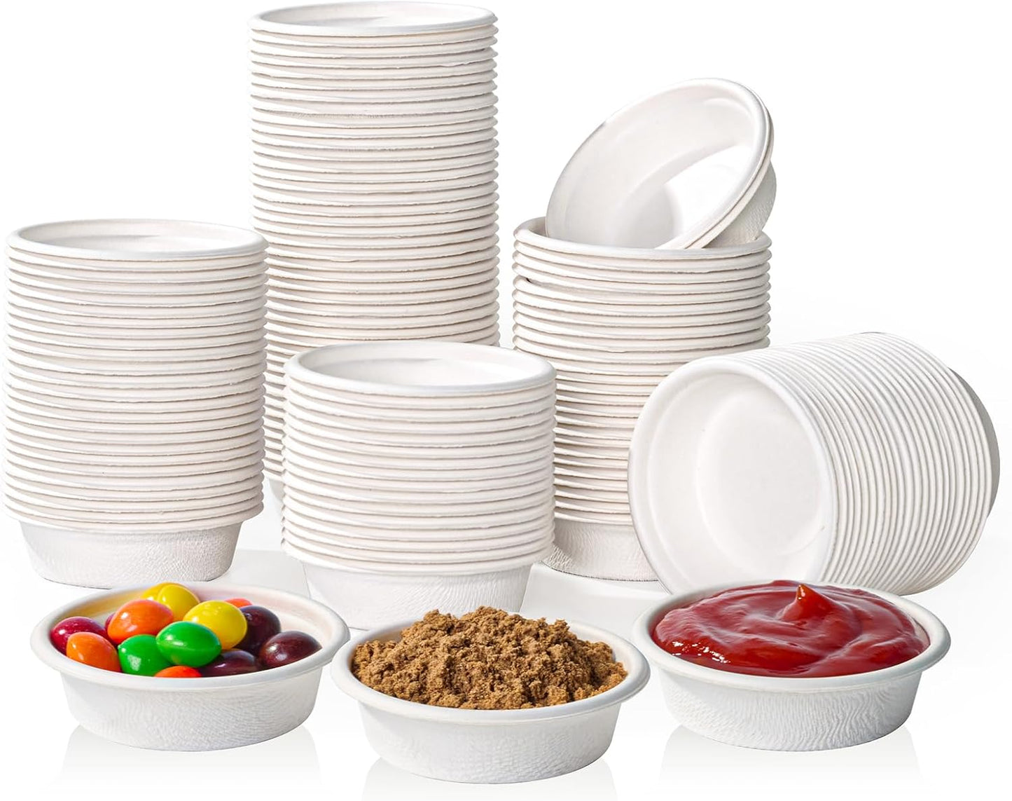 ECOLipak 1 oz Compostable Condiment Cups, 500 Pack Biodegradable Bagasse Portion Cups for Samples, Jello Shots, Tastings, Dessert, Juice, Souffle