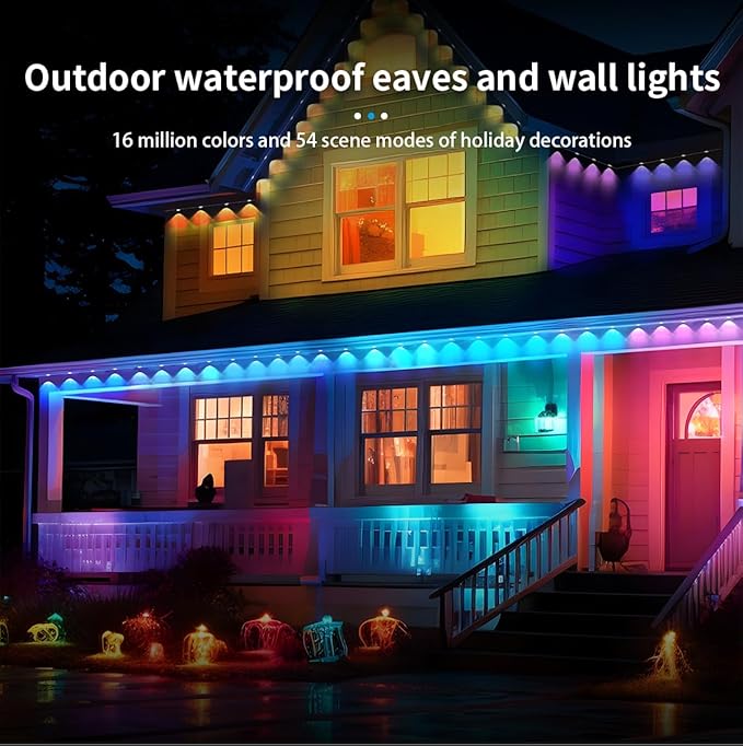 100ft Permanent Outdoor Lights for House, IP67 Waterproof RGB+IC LED Eaves Lights, 54 Scene Modes Outdoor Lighting for Christmas Garden Party Holiday Decorations, with App/Remote Control