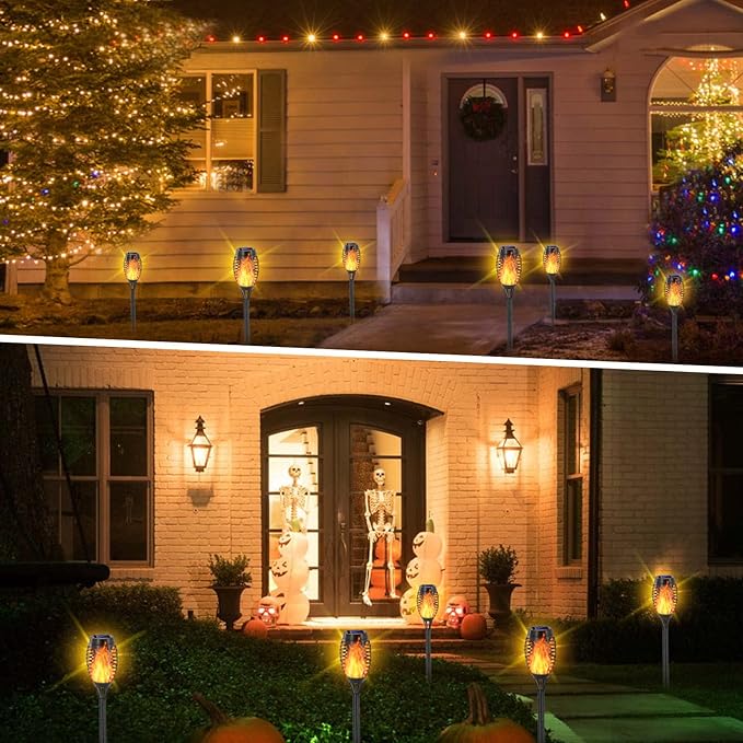 EOYIZW 12 Pack Solar Torch Light with Flickering Flame, 12 LEDs Solar Lights Outdoor, IP65 Waterproof Tiki Torches for Outside Landscape Decoration Outdoor Lights for Garden Yard Patio