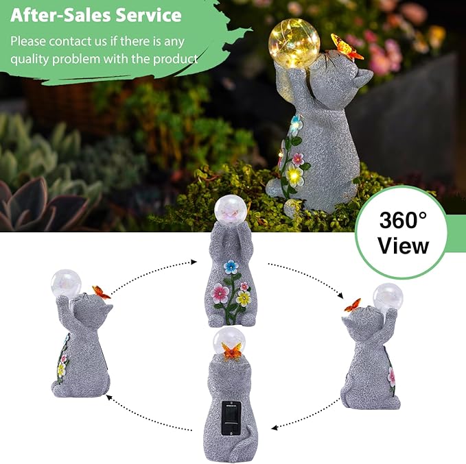 Goodeco Solar Cat Garden Statue - Outdoor Cat Decor with Solar Butterfly & Succulent Flowers LED Lights for Cat Lovers and Garden Enthusiasts - Ideal Gifts for Mom & Birthdays