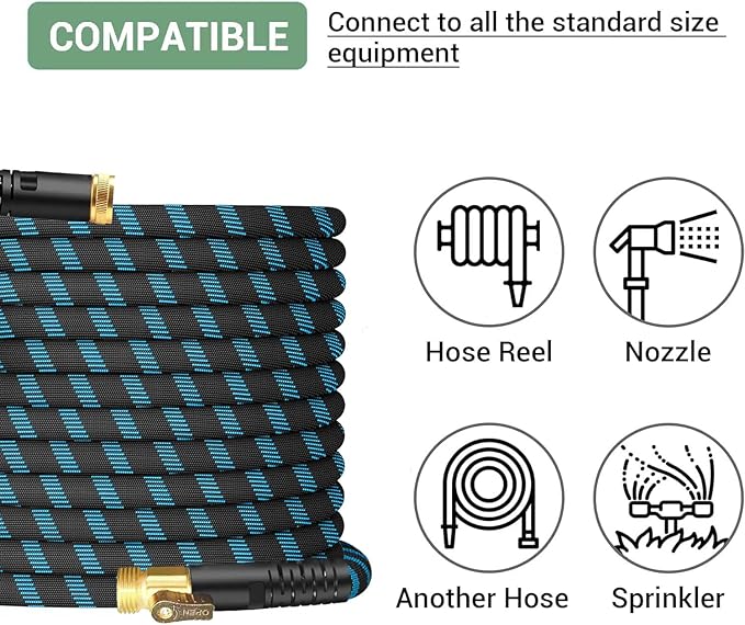 75Ft Non-Expandable Garden Hose, Flexible Water Hose with 10-Pattern Spray Nozzle, Lightweight Hose Pipe, Kink-Free, Leak-Proof, 3/4" Solid Metal Fittings