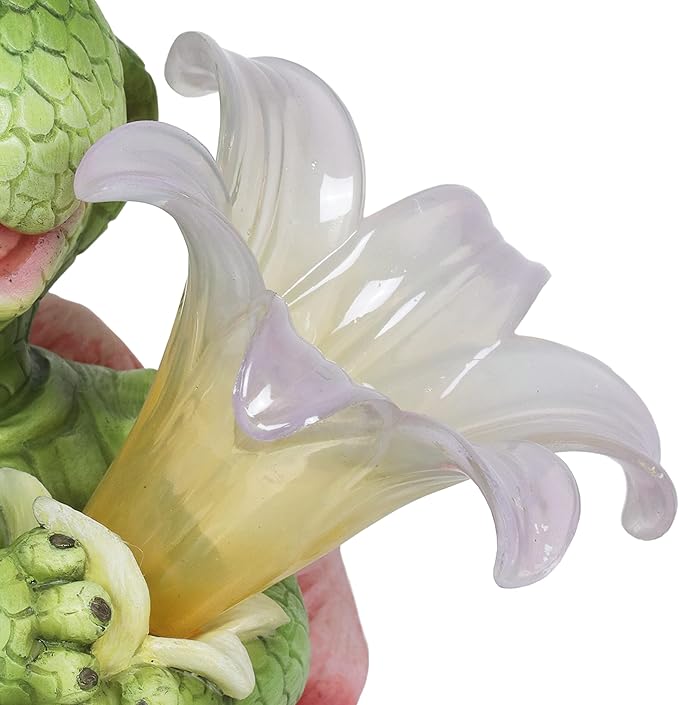 Exhart Solar Turtle Garden Statue, LED Lily Flower, Durable Resin, Cute Yard Décor, 7.5"x5.5"x8.5"