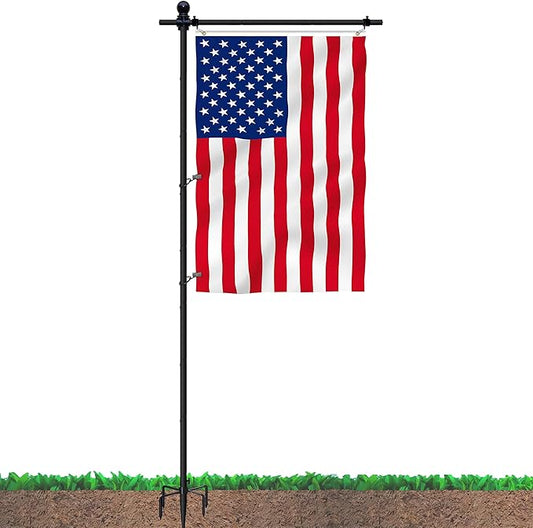 10FT Flag Pole Stand for Garden – Adjustable Outdoor Flagpole with 5-Prong Base, Freestanding Aluminum Banner Holder for 3x5ft & 28"x40" Flags – Wind-Resistant & Lightweight – Black