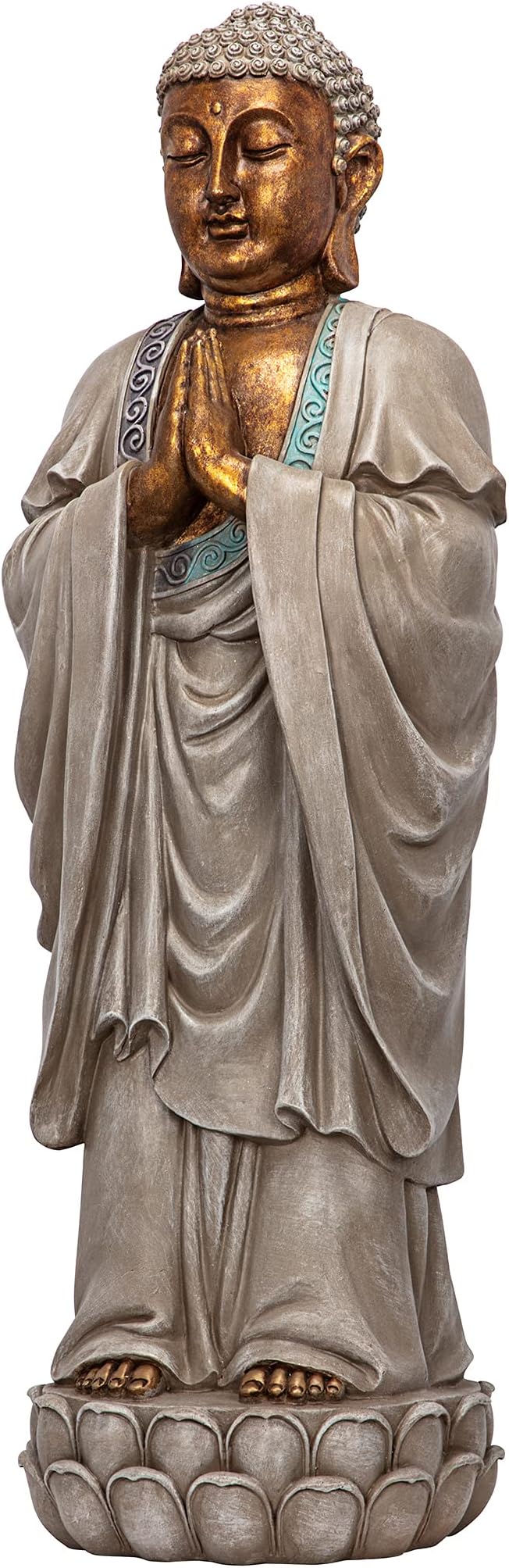 Design Toscano Bodh Gaya Asian Garden Statue, 9 inches wide, 30 inches tall, Cast Stone Resin, Faux Stone & Metallic Finish