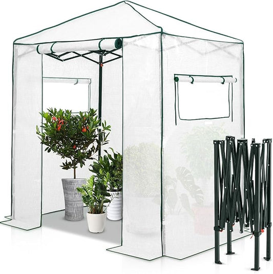 EAGLE PEAK 6x4 Portable Walk-in Greenhouse, Pop-up Indoor Outdoor Garden Green House, Zippered Door and Windows, PE Cover, White