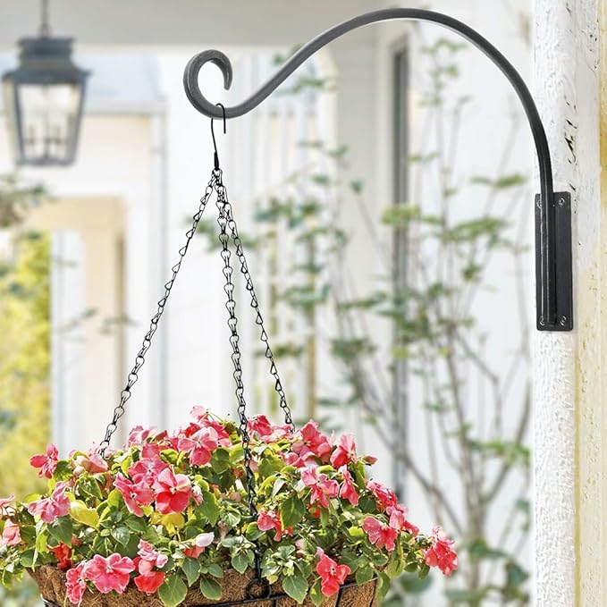 Heavy Duty Plant Hanger Bracket (16"/Black) Outdoor Hand-Forged Hanging Plant Bracket Durable and Stable Bird Feeder Hanger