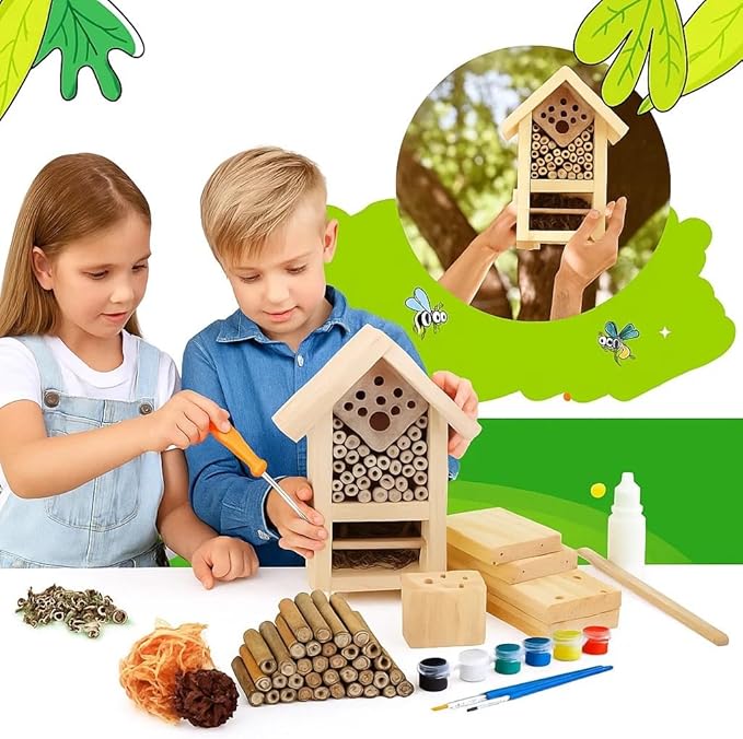 2 PK Premium Bug Hotel Kit Cedar Wood Insect Hotel - DIY Insect House Kit to Build - Backyard Bee House, Nesting Habitat Shelters, Garden Shelter for Bees, Butterflies, Bugs,Heavy Duty Thickness