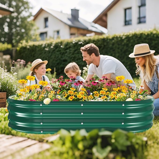 Galvanized Raised Garden Beds for Gardening - 60 x 32 x 12 inch Oval Metal Planter Boxes Above Ground Outdoor for Vegetables,Flowers,Herbs, Garden Container Green (1, 5X2.7X1FT)