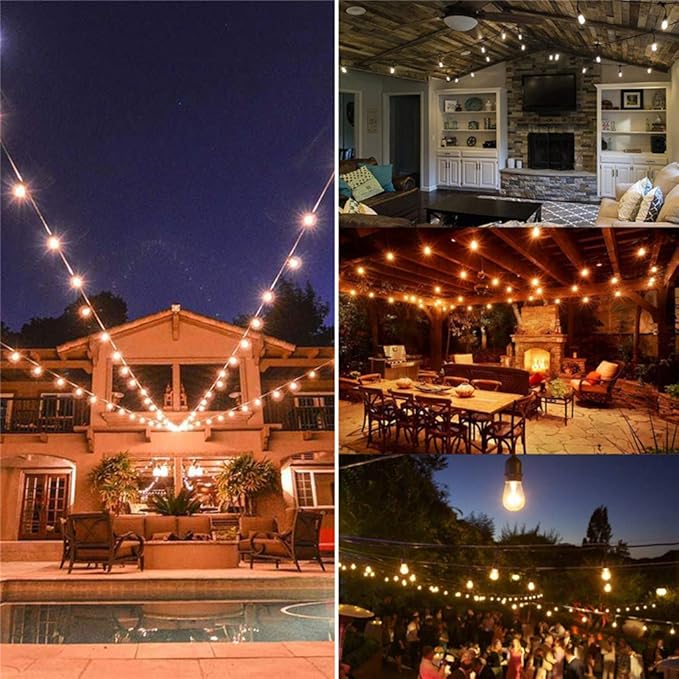 FRIDEKO HOME Waterproof Outdoor String Lights - 12Ft Commercial Grade Patio Lights Heavy Duty Light String Hanging Light Fixture with 11W S14 Bulbs for Deckyard Garden Porch Party Decor