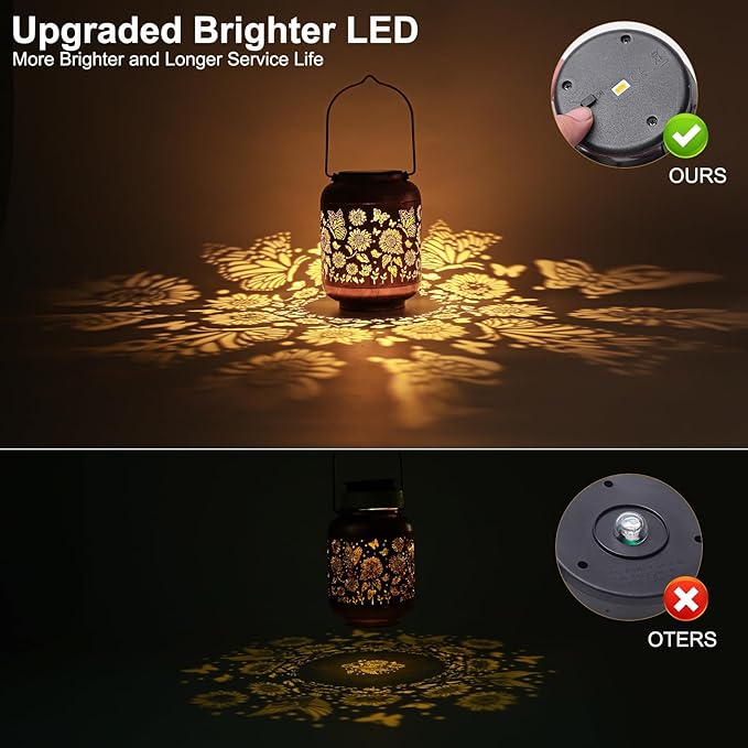 2-Pack Birthday Gifts for Women Mom Grandma Solar Lanterns Outdoor Waterproof Butterfly Garden Decor Hanging Metal Lights Outside for Yard,Patio,Backyard,Porch