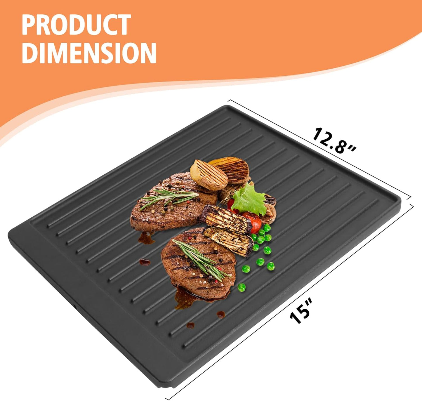 2-in-1 Reversible 15” x 12.8” Pre-Seasoned Cast Iron Cooking Griddle for Gas Stove/Charcoal/Electric/Propane/Gas Grill, Flat Griddle Top Plate for Broil King Crown and Signet Series Grill