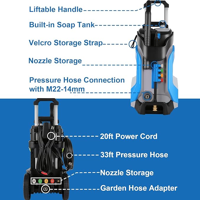 Electric Pressure Washer 5000PSI 4.0GPM Power Washers with M22-14mm Pressure Hose 33FT, Power Sprayers High Pressure with 1/4" QC Compatible Surface Cleaner for Home Cars Driveways, Blue