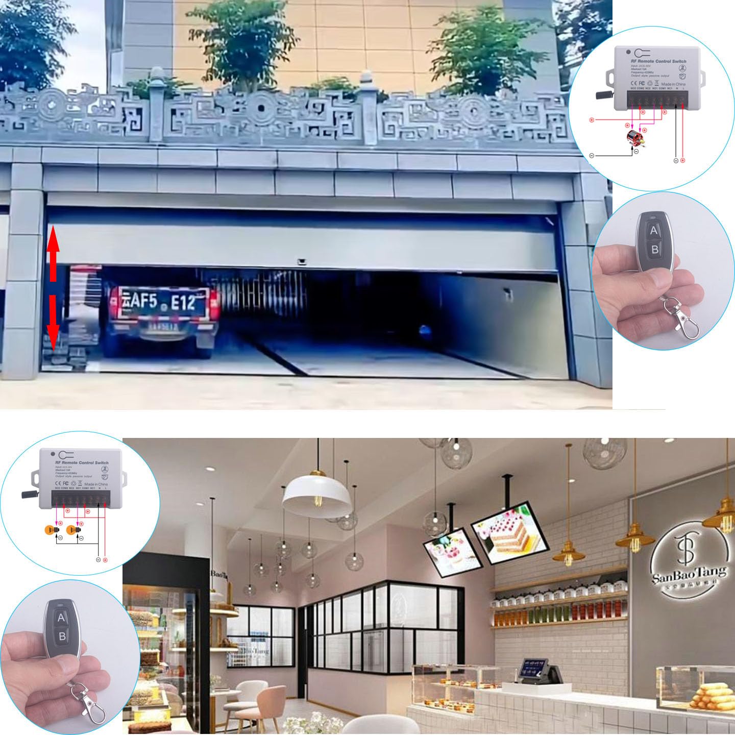 12V 24V 2 Channels Wireless Relay Remote Control Switch, RF 433Mhz DC 5V-30V Garage Door Opener Wireless Switch with Receiver 2 Transmitters, Easy to Terminal Wiring (2CH 2* Controller 433Mhz)