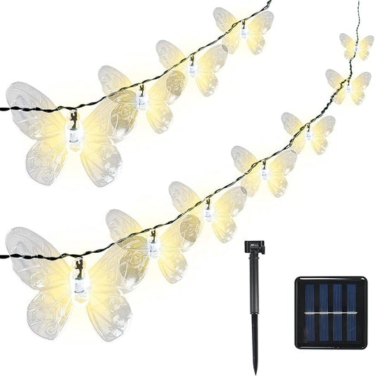 ELUTENG Outdoor String Lights 100 LED 39.4FT Solar Lights Outdoor Waterproof with 8 Lighting Modes Decorative Butterfly Solar Powered Patio Lights for Garden Yard Balcony Porch Wedding Party Decor