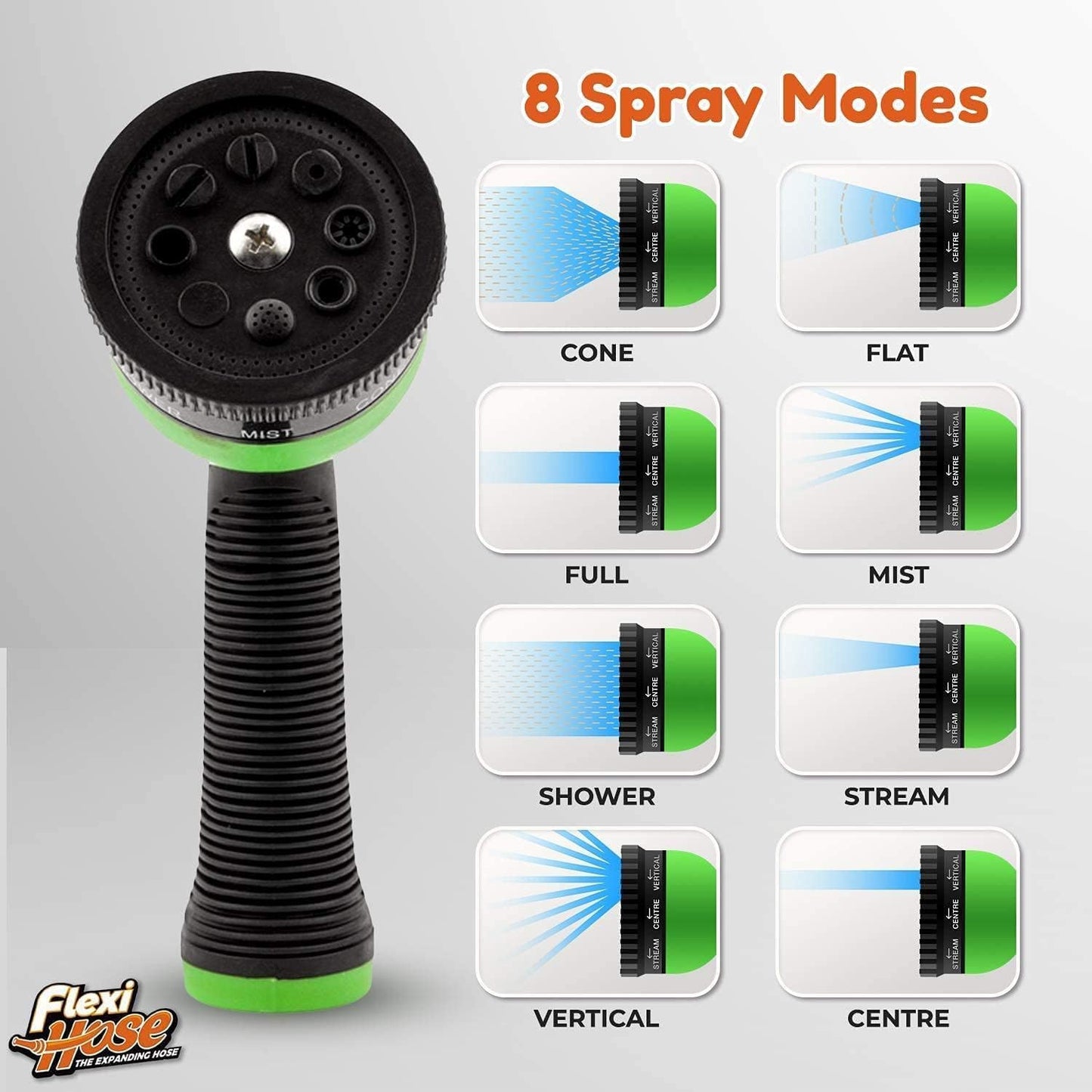 Flexi Hose PLUS with 8 Function Nozzle Expandable Garden Hose, Lightweight & No-Kink Flexible Garden Hose, 3/4 inch Solid Brass Fittings and Double Latex Core, 75 ft Black