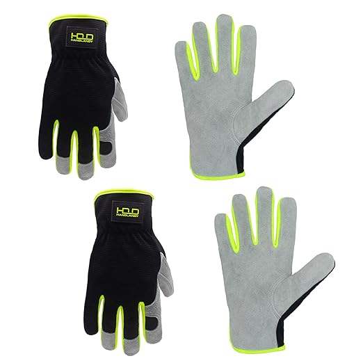 HLDD HANDLANDY 2 Pairs Leather Gardening Gloves for Men, Utility Work Gloves for Gardening, Yardwork, Construction, Mechanics, Great Garden Gifts for Men Women