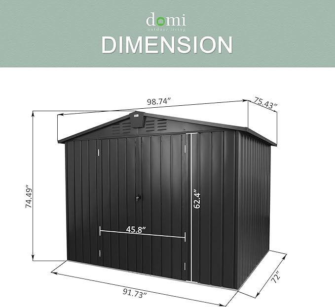 Domi Outdoor Storage Shed 8.2' x 6.2', Metal Steel Utility Tool Shed Storage House with Double Lockable Doors & Air Vent for Backyard Garden Patio Lawn