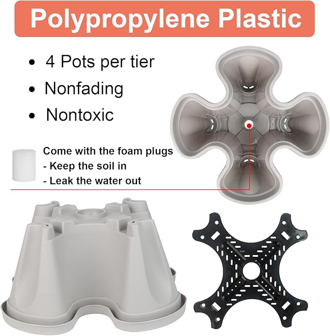 DUNCHATY Stackable Planter with Removable Wheels and Tools, Garden Planting Tower Planters, Indoor Outdoor Gardening Pots - 7 Tier Vertical Garden Planter