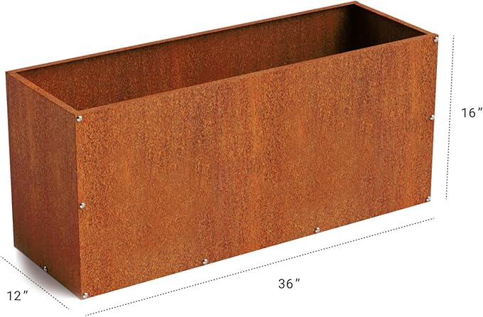 DIY CARTEL Corten Steel Rectangular Outdoor Planter Box, Rustic & Modern Farmhouse Design, Large Raised Metal Garden Bed for Commercial & Residential Use (36in x 12in x 16in)