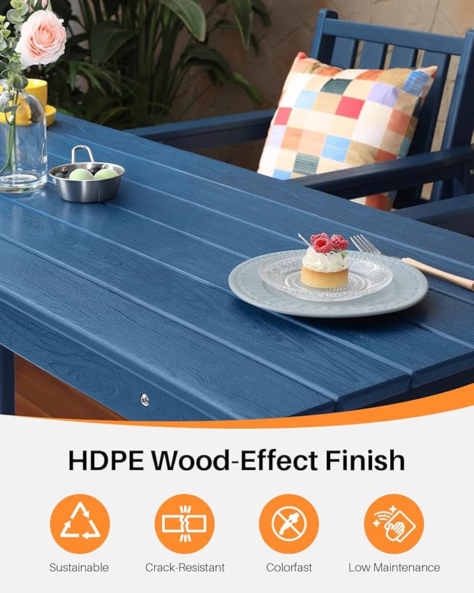 HDPE Outdoor Bar Table, 41" Rectangular Patio Bar Tables, Outdoor Counter Height Table Adirondack Patio Bar Height Table, HDPE Outside Pub Tables for Outside, Balcony, Deck, Poolside, Navy