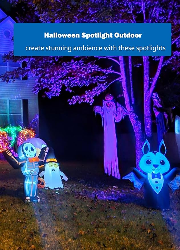 Halloween Christmas Spotlight Outdoor: 12W RGBW LED Spot Lights Outdoor with 16 Color Changing for Yard Garden Decor | 4 Pack of IP65 Waterproof 120V Plug in Landscape Lighting with Remote