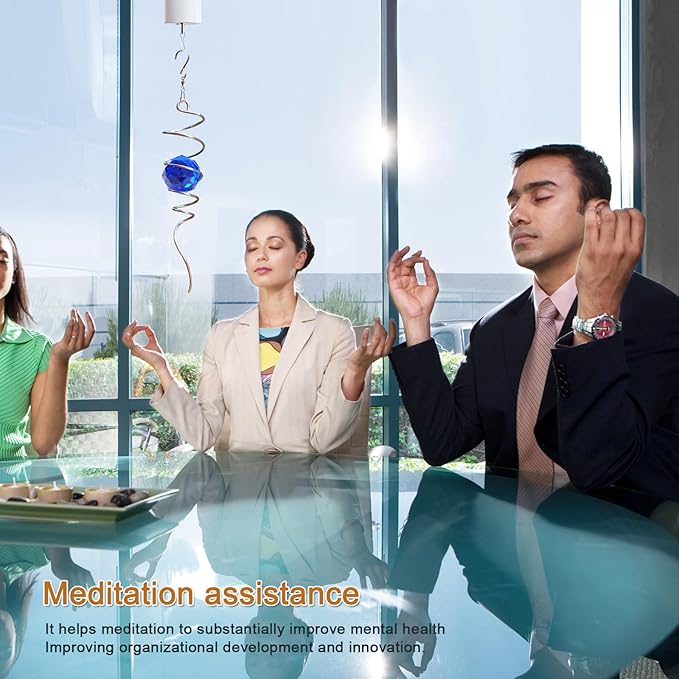 Gazing Ball Spiral Tail Wind Spinner with Sea Blue Crystal Orb, Wind Spinners Stabilizer with Hanging Swivel Hook, Sun Catcher Rainbow Maker Indoor & Outdoor Decoration Garden Gift 13" Height